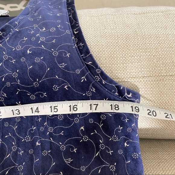 Woman’s Blue Velvet Maxi Dress pockets Print Med. Sleeveless Button Dow… - Picture 4 of 11